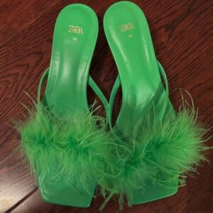 Zara Vibrant Green Feathered kitten heel